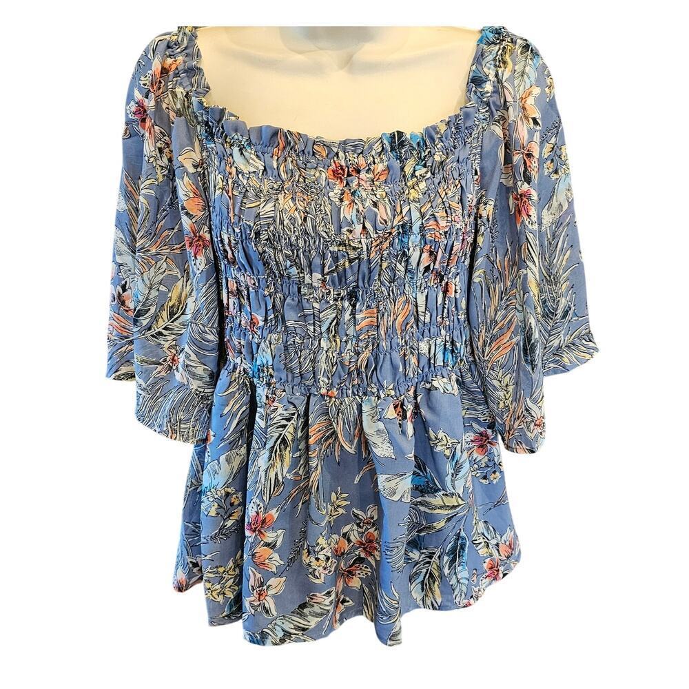 Chenault  flutter sleeve chiffon lined coquette babydoll Smocked bust top M EUC